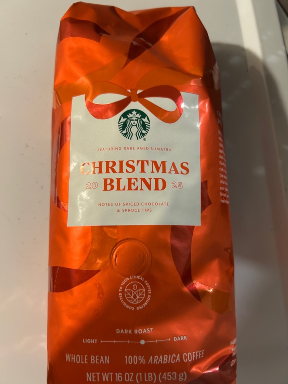 Starbucks Christmas Blend Coffee - Orange & White Packaging